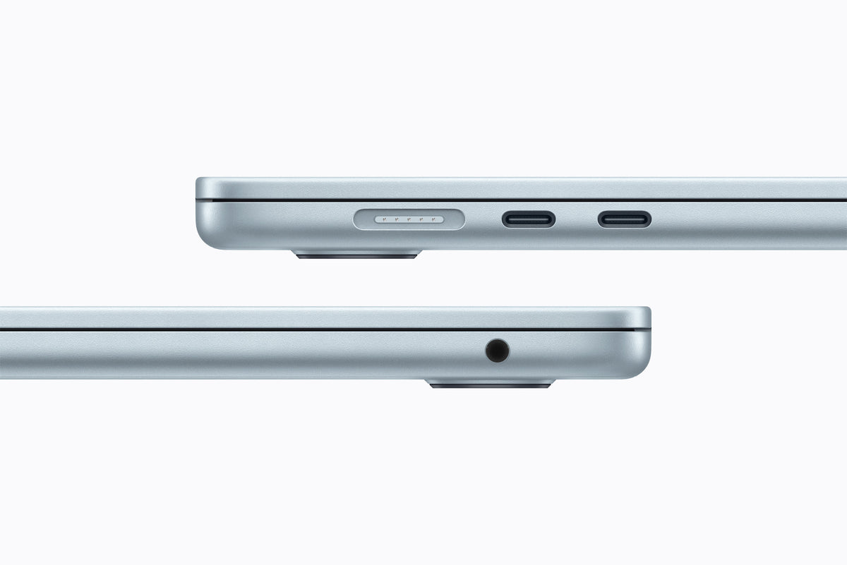 MacBook Air 13-inch M5 Sky Blue, side ports close-up
