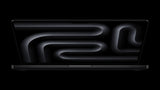 MacBook Pro 14-inch M5 Space Black, front open on black