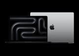 MacBook Pro M4 Pro Space Black front open with Silver seen from behind