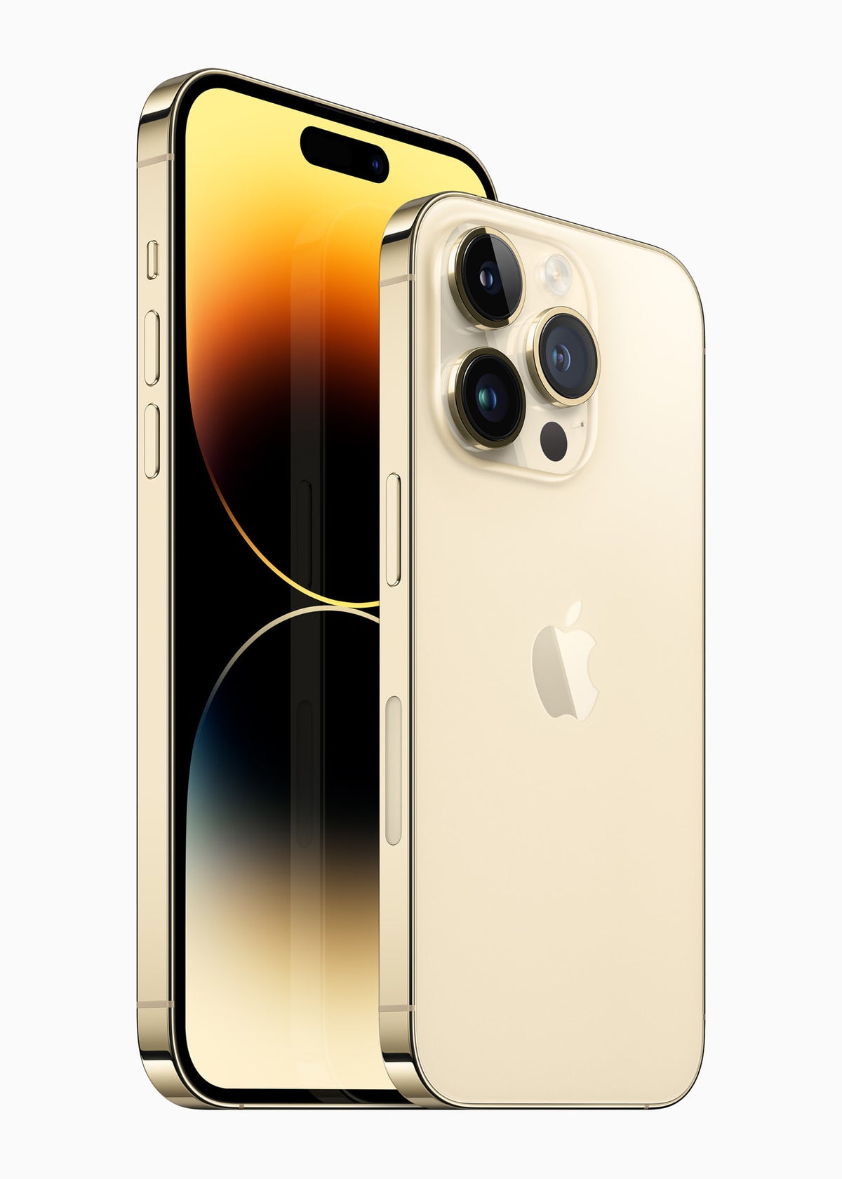 iPhone 14 Pro - Open Box Gold, Pro Max front with Pro back, angled
