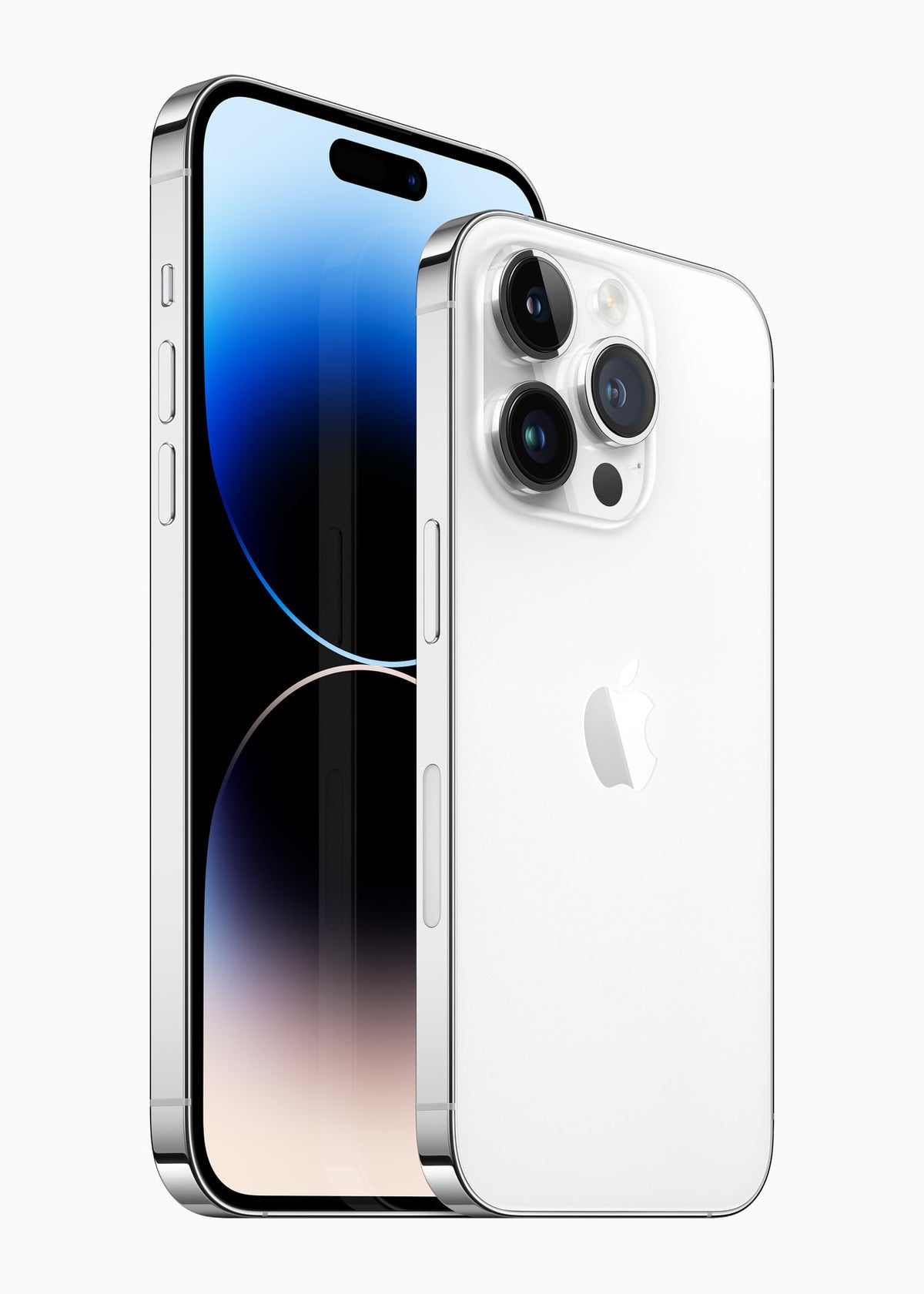 iPhone 14 Pro Max - Open Box Silver, Pro Max front with Pro back, angled