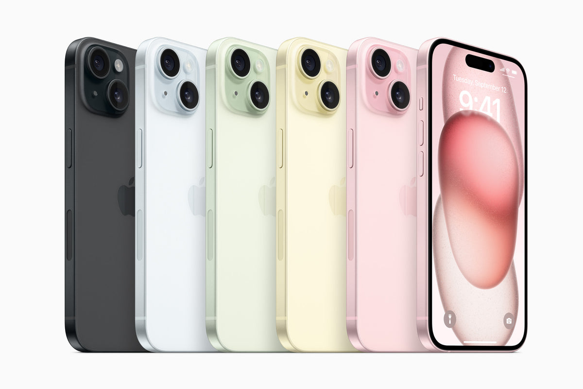 iPhone 15 - Open Box All five colors lineup, backs plus one front