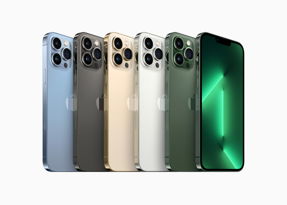 iPhone 13 Pro - Open Box All five colors lineup, backs plus one front