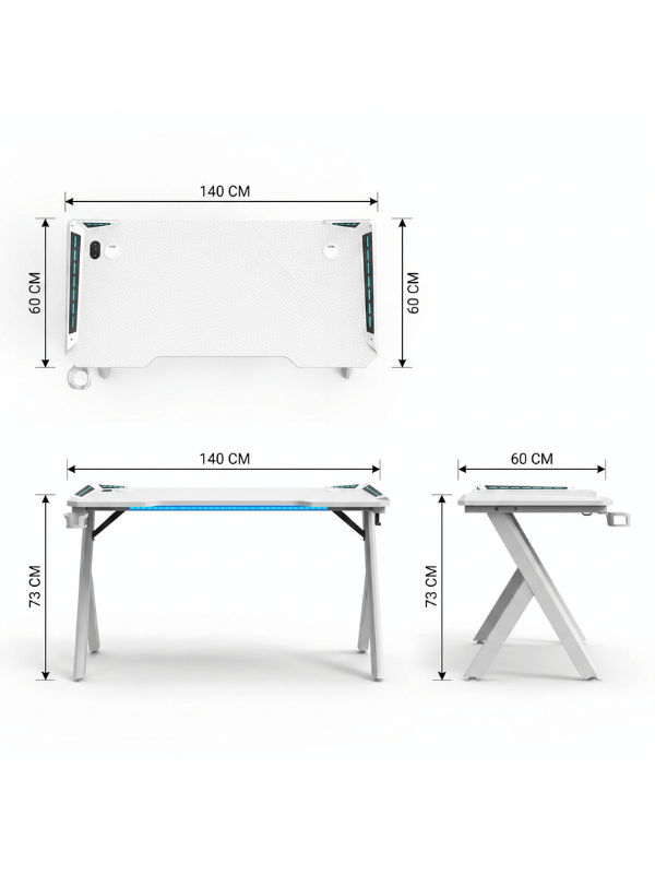 Gaming Desk RGB 120x60x72cm, White