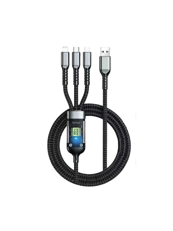 100W Multi Charging Cable 3 in 1 Multi USB Charger Fast Charging Cable Transparent With LED Indicator Nylon Braided Multiple Charger Adapter Cord With Type C Micro USB Port For Cel