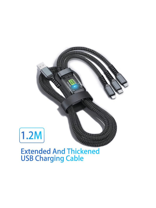 100W Multi Charging Cable 3 in 1 Multi USB Charger Fast Charging Cable Transparent With LED Indicator Nylon Braided Multiple Charger Adapter Cord With Type C Micro USB Port For Cel