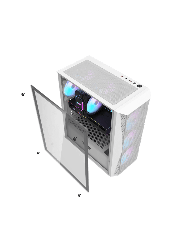 DarkFlash DK352 ATX PC Case, With 4 ARGB Fans, WHITE