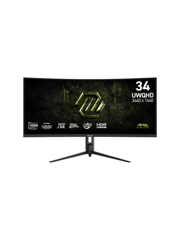 MSI MAG 342CQRF E20 34″ Curved Gaming Monitor, 200Hz WQHD (3440 X1440), 0.5ms GTG, Curve 1500R, Rapid VA, AMD FreeSync Premium, HDR Ready, AI Vision, Console Mode, Ergonomic Adjust