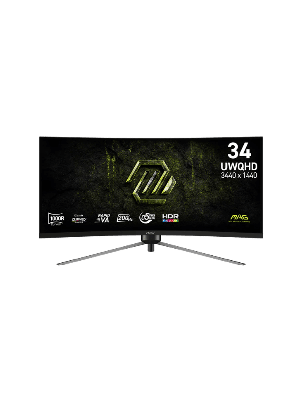 MSI MAG 345CQRF E20 34″ Curved Gaming Monitor, 200Hz WQHD (3440 X1440), 0.5ms GTG, Curve 1000R, Rapid VA, AMD FreeSync™ Premium Technology, HDR Ready, AI Vision, Console Mode, Ergo