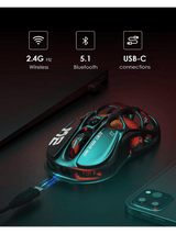 GravaStar Mercury M2 Wireless Gaming Mouse, 26,000 DPI, 79g Lightweight Hollowed-Out Design, Tri-Mode, RGB, Stealth Black