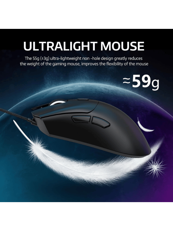 ATTACK SHARK R1 Wireless Gaming Mouse, 59g SUPERLIGHT Mouse, PixArt PAW3311 Gaming Sensor, Bluetooth/2.4G Wireless/Wired, BLACK