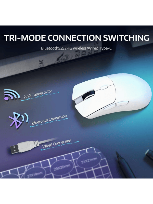 ATTACK SHARK R1 Wireless Gaming Mouse, 59g SUPERLIGHT Mouse, PixArt PAW3311 Gaming Sensor, Bluetooth/2.4G Wireless/Wired, WHITE