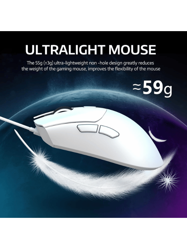 ATTACK SHARK R1 Wireless Gaming Mouse, 59g SUPERLIGHT Mouse, PixArt PAW3311 Gaming Sensor, Bluetooth/2.4G Wireless/Wired, WHITE