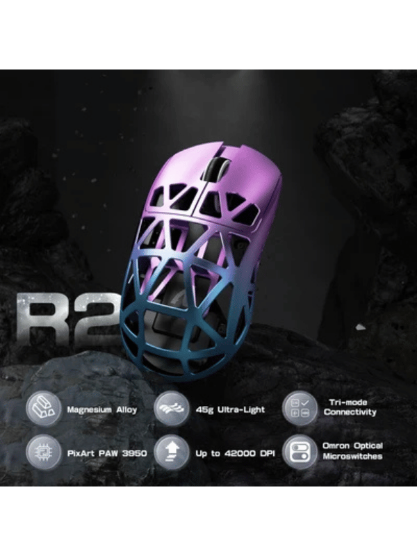 ATTACK SHARK R2 Magnesium Alloy Gaming Mouse, 45g SUPERLIGHT Mouse, PixArt PAW3950 Gaming Sensor, 8000Hz Wireless Polling Rate, 6 Adjustable DPI up to 42000, Bluetooth/2.4G Wireles