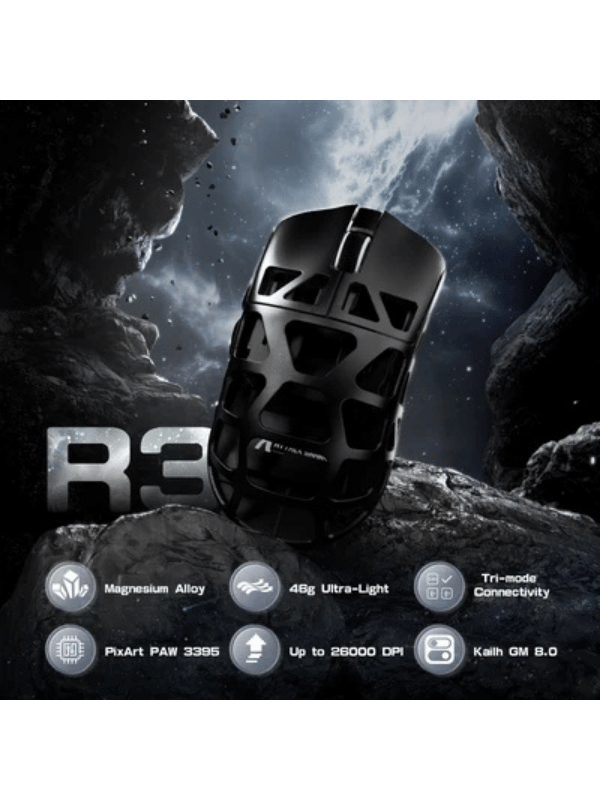 ATTACK SHARK R3 Magnesium Alloy Gaming Mouse, 46g SUPERLIGHT Mouse, 8000Hz Wireless Polling Rate, 6 Adjustable DPI up to 26000, PixArt PAW3395 Gaming Sensor, BT/2.4G Wireless/Wired