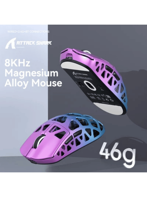 ATTACK SHARK R3 Magnesium Alloy Gaming Mouse, 46g SUPERLIGHT Mouse, 8000Hz Wireless Polling Rate, 6 Adjustable DPI up to 26000, PixArt PAW3395 Gaming Sensor, BT/2.4G Wireless/Wired