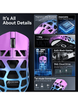 ATTACK SHARK R3 Magnesium Alloy Gaming Mouse, 46g SUPERLIGHT Mouse, 8000Hz Wireless Polling Rate, 6 Adjustable DPI up to 26000, PixArt PAW3395 Gaming Sensor, BT/2.4G Wireless/Wired