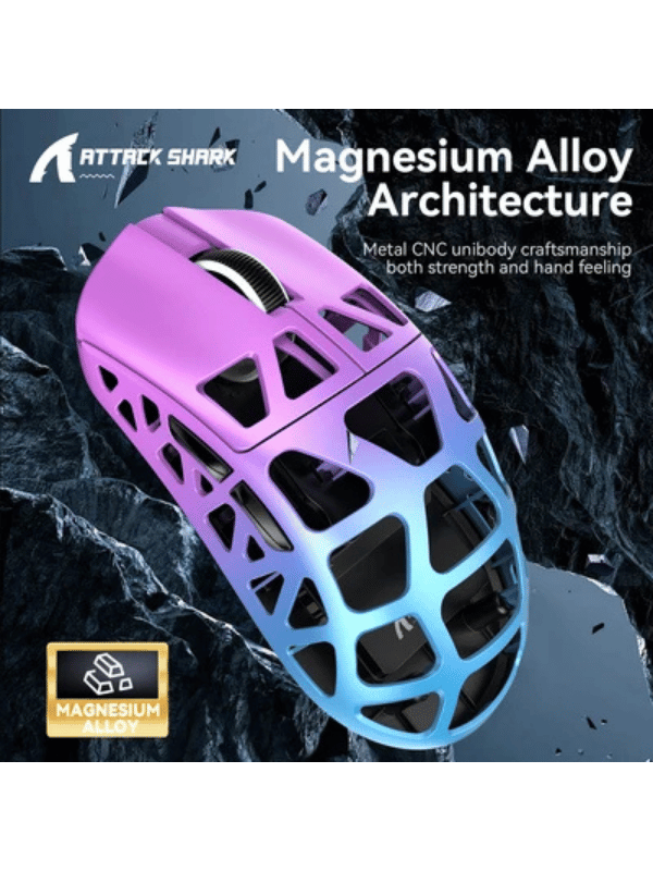 ATTACK SHARK R3 Magnesium Alloy Gaming Mouse, 46g SUPERLIGHT Mouse, 8000Hz Wireless Polling Rate, 6 Adjustable DPI up to 26000, PixArt PAW3395 Gaming Sensor, BT/2.4G Wireless/Wired