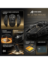 ATTACK SHARK R5 ULTRA Carbon Fiber Wireless Gaming Mouse, 39g SUPERLIGHT, PixArt PAW3950MAX Gaming Sensor, 8000Hz Wireless Polling Rate, MCU Nodic 52840, DPI up to 42000, BT/2.4G W