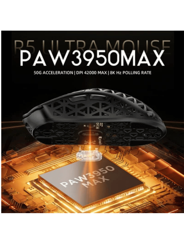 ATTACK SHARK R5 ULTRA Carbon Fiber Wireless Gaming Mouse, 39g SUPERLIGHT, PixArt PAW3950MAX Gaming Sensor, 8000Hz Wireless Polling Rate, MCU Nodic 52840, DPI up to 42000, BT/2.4G W