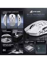 ATTACK SHARK R5 ULTRA Carbon Fiber Wireless Gaming Mouse, 39g SUPERLIGHT, PixArt PAW3950MAX Gaming Sensor, 8000Hz Wireless Polling Rate, MCU Nodic 52840, DPI up to 42000, BT/2.4G W