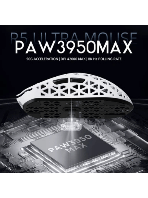 ATTACK SHARK R5 ULTRA Carbon Fiber Wireless Gaming Mouse, 39g SUPERLIGHT, PixArt PAW3950MAX Gaming Sensor, 8000Hz Wireless Polling Rate, MCU Nodic 52840, DPI up to 42000, BT/2.4G W