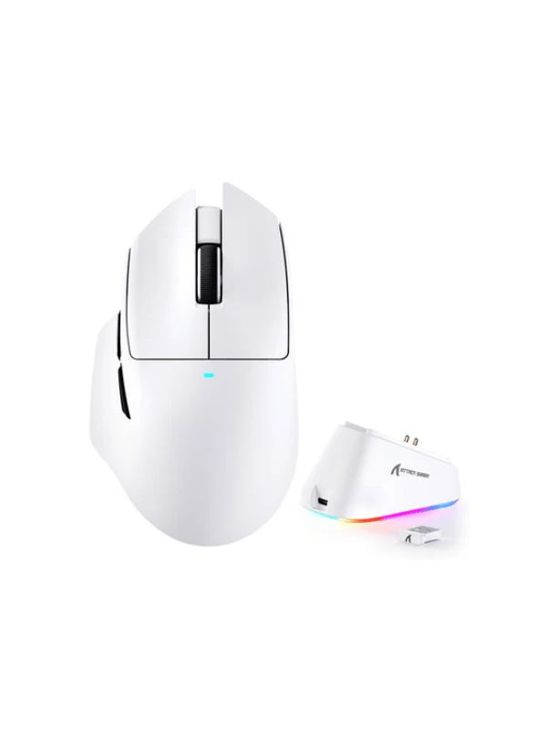 ATTACK SHARK V6 Ultra-Light Tri-Mode Gaming Mouse with Magnetic Charging Dock, PixArt PAW3311 Gaming Sensor, BT/2.4G Wireless/Wired, WHITE