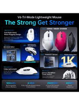 ATTACK SHARK V6 Ultra-Light Tri-Mode Gaming Mouse with Magnetic Charging Dock, PixArt PAW3311 Gaming Sensor, BT/2.4G Wireless/Wired, WHITE