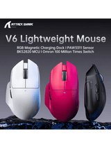 ATTACK SHARK V6 Ultra-Light Tri-Mode Gaming Mouse with Magnetic Charging Dock, PixArt PAW3311 Gaming Sensor, BT/2.4G Wireless/Wired, BLACK