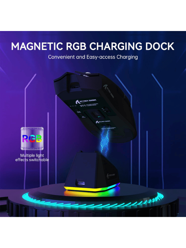 ATTACK SHARK X11 Wireless Gaming Mouse with Magnetic Charging Dock, PixArt PAW3311 Gaming Sensor, BT/2.4G Wireless/Wired, BLACK