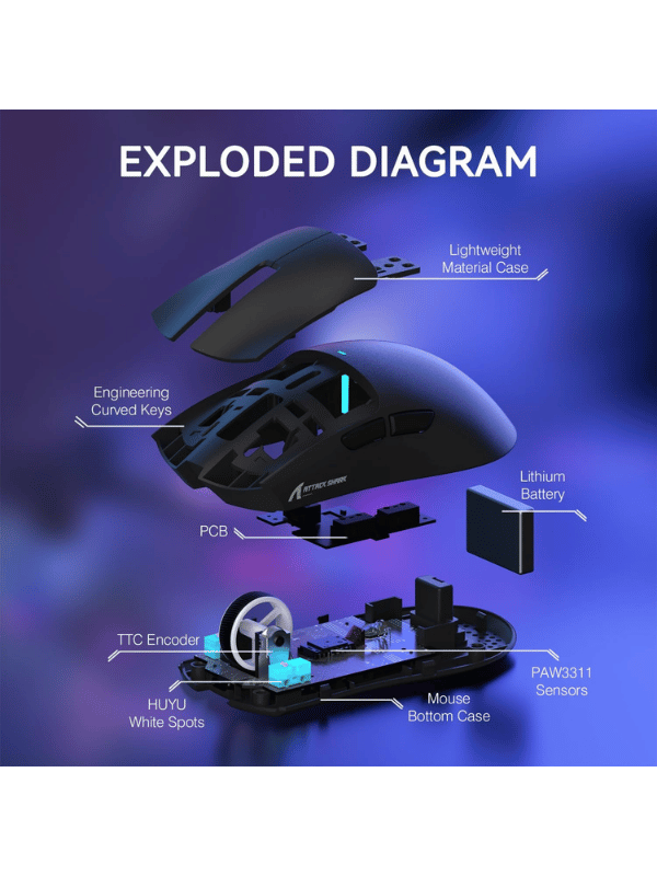 ATTACK SHARK X11 Wireless Gaming Mouse with Magnetic Charging Dock, PixArt PAW3311 Gaming Sensor, BT/2.4G Wireless/Wired, BLACK
