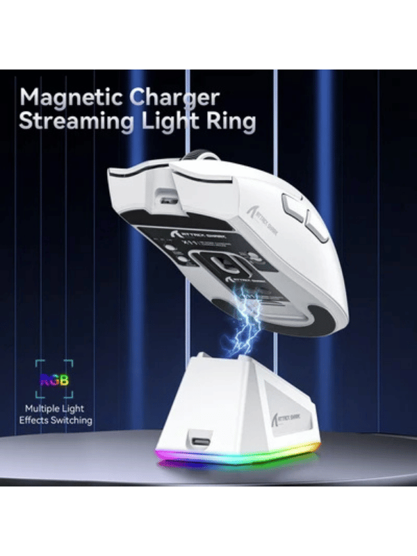 ATTACK SHARK X11 Wireless Gaming Mouse with Magnetic Charging Dock, PixArt PAW3311 Gaming Sensor, BT/2.4G Wireless/Wired, WHITE