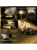 ATTACK SHARK V8 Ultra-Light Ergonomic Wireless Gaming Mouse, Right-handed Ergonomic Mouse, Nordic 54L15MCU, PAW3950MAX Sensor, Dual 8000Hz Polling Rate (Wireless/Wired), DPI up to 