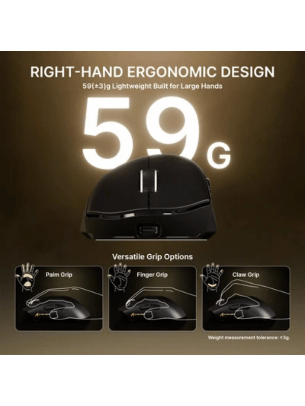 ATTACK SHARK V8 Ultra-Light Ergonomic Wireless Gaming Mouse, Right-handed Ergonomic Mouse, Nordic 54L15MCU, PAW3950MAX Sensor, Dual 8000Hz Polling Rate (Wireless/Wired), DPI up to 