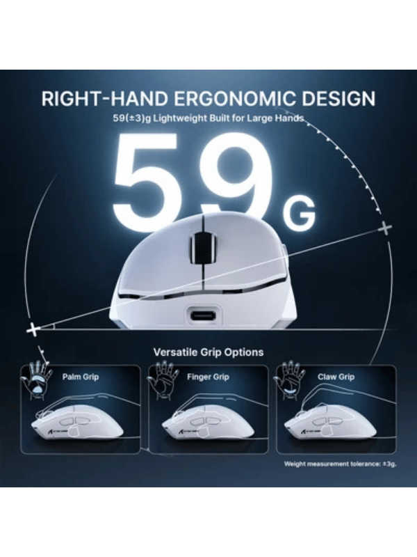 ATTACK SHARK V8 Ultra-Light Ergonomic Wireless Gaming Mouse, Right-handed Ergonomic Mouse, Nordic 54L15MCU, PAW3950MAX Sensor, Dual 8000Hz Polling Rate (Wireless/Wired), DPI up to 