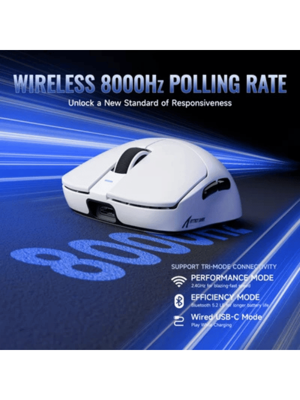 ATTACK SHARK X8 Ultimate Wireless Gaming Mouse, 8KHz,55g Ultra-Lightweight, BT/2.4GHz, Wireless/Wired, 8K Polling Rate, PixArt PAW3950MAX Sensor, 42000 DPI,8KHz, 800mAh Battery, WH