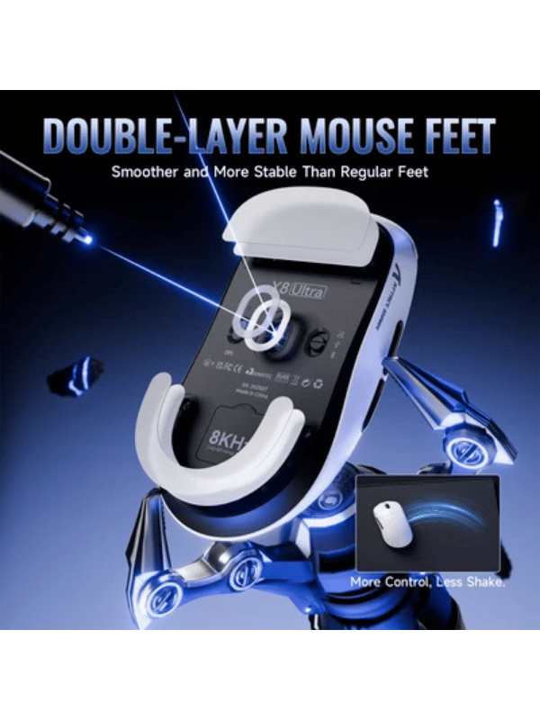 ATTACK SHARK X8 Ultimate Wireless Gaming Mouse, 8KHz,55g Ultra-Lightweight, BT/2.4GHz, Wireless/Wired, 8K Polling Rate, PixArt PAW3950MAX Sensor, 42000 DPI,8KHz, 800mAh Battery, WH
