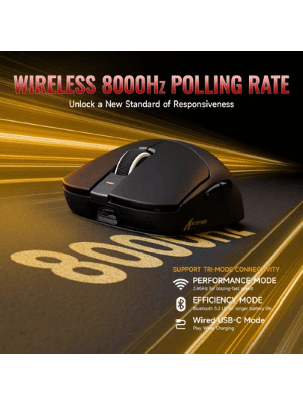 ATTACK SHARK X8 Ultimate Wireless Gaming Mouse, 55g Ultra-Lightweight, BT/2.4GHz, Wireless/Wired, 8K Polling Rate, PixArt PAW3950MAX Sensor, 42000 DPI, 800mAh Battery, BLACK