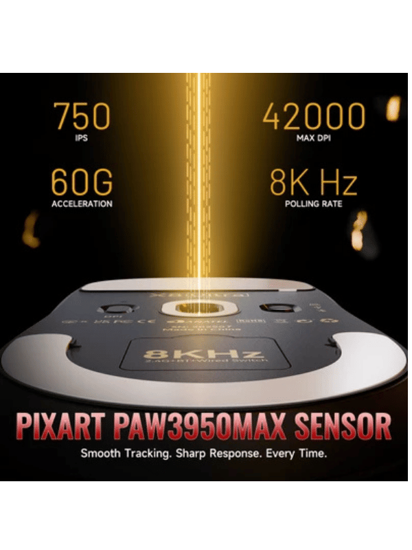 ATTACK SHARK X8 Ultimate Wireless Gaming Mouse, 55g Ultra-Lightweight, BT/2.4GHz, Wireless/Wired, 8K Polling Rate, PixArt PAW3950MAX Sensor, 42000 DPI, 800mAh Battery, BLACK