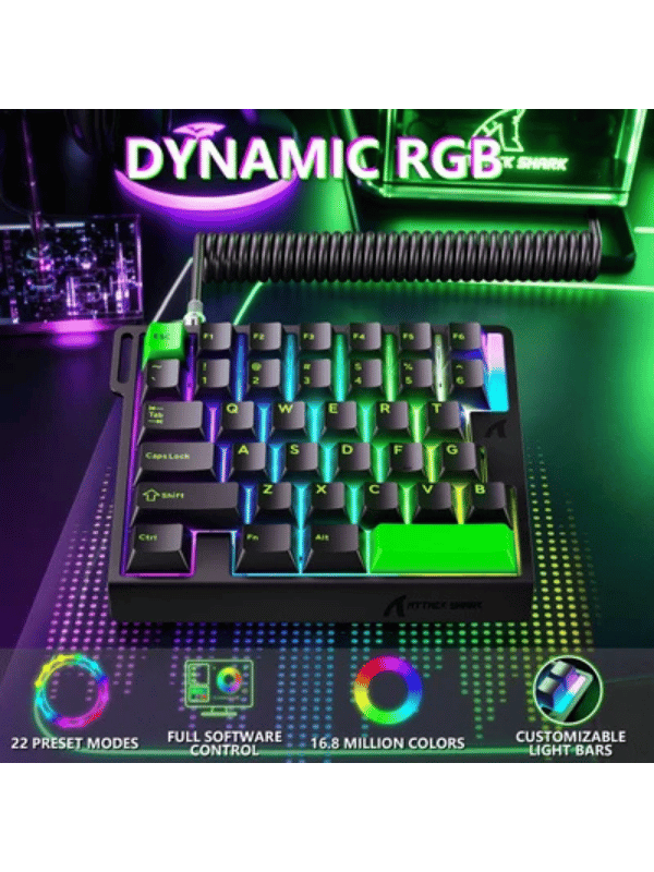 ATTACK SHARK M36 HE One-Handed Magnetic Switch Keyboard & C01 ULTRA LED Aviator Cable, 5‑Layer Sound‑Dampened, 8000Hz Polling, Hot‑Swappable, High‑Precision 0.01mm, PBT Keycaps, Ne