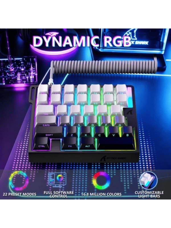 ATTACK SHARK M36 HE One-Handed Magnetic Switch Keyboard & C01 ULTRA LED Aviator Cable, 5‑Layer Sound‑Dampened, 8000Hz Polling, Hot‑Swappable, High‑Precision 0.01mm, PBT Keycaps, Mo