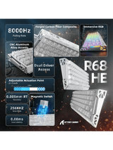 ATTACK SHARK R68 HE Carbon Fiber Rapid Trigger Keyboard Magnetic Switch, 60% Carbon Fiber Wired 8KHz Magnetic Keyboard With 0.005mm RT Accuracy, Ice Ninja