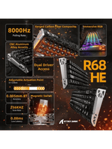 ATTACK SHARK R68 HE Carbon Fiber Rapid Trigger Keyboard Magnetic Switch, 60% Carbon Fiber Wired 8KHz Magnetic Keyboard With 0.005mm RT Accuracy, Ink Shade