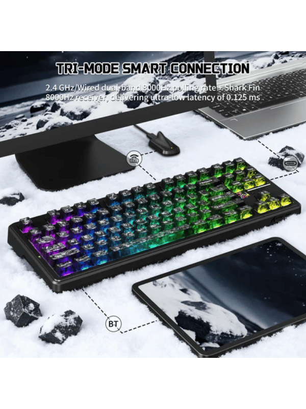 ATTACK SHARK X87 ULTRA Wireless Mechanical Keyboard With 8K Wireless Receiver, 8000Hz Polling Rate, 10000mAh Battery, Dot-Matrix Screen, 16.8M RGB, 8K Wireless Receiver, Meg Shark 