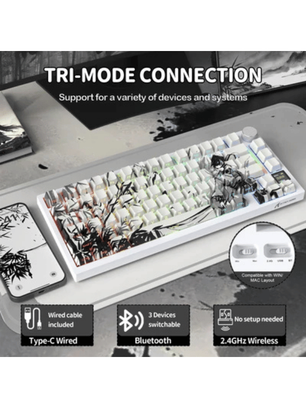 ATTACK SHARK X820 ULTRA Tri-mode Gasket Mechanical Keyboard, 75% Gasket-mounted Bluetooth 5.1/2.4G Wireless & Type-C Wired Mechanical Keyboard, Dark Warrior