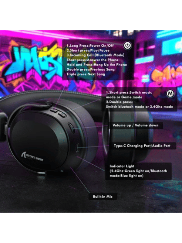 ATTACK SHARK L30 PRO Wireless Gaming Headset, 7.1 Surround Sound, 50mm Drivers, 20ms Low Latency, 1100 mAh Battery, Detachable Noise-Canceling Microphone, Aluminum Alloy Frame, Tri