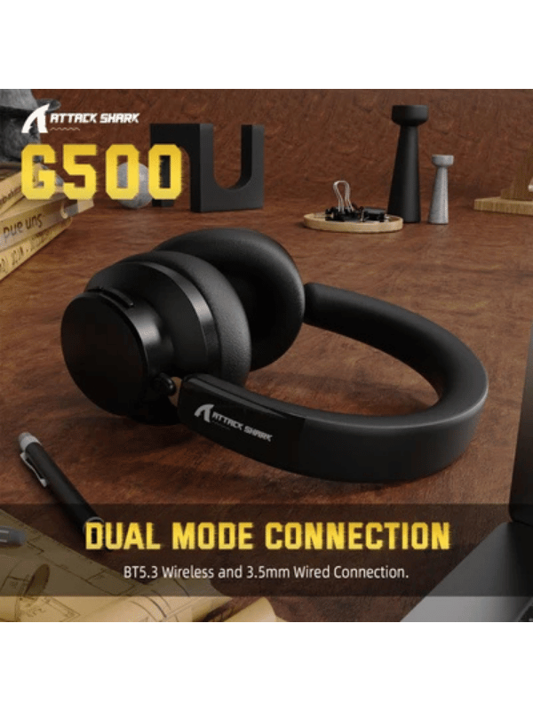 ATTACK SHARK G500 Ultra-Light Dual-Mode Gaming Headset, Ultra-Light Dual-Mode Wireless for PC/PS4/Xbox, BLACK