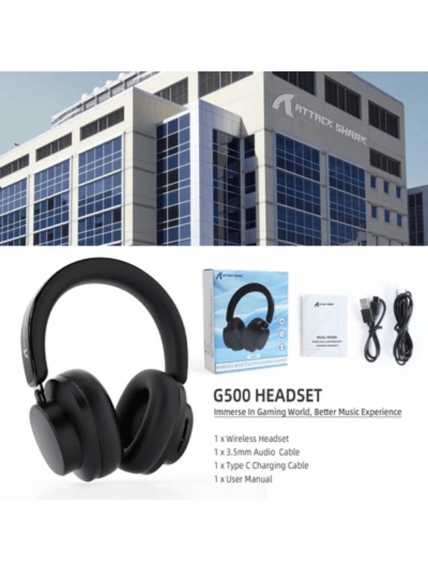 ATTACK SHARK G500 Ultra-Light Dual-Mode Gaming Headset, Ultra-Light Dual-Mode Wireless for PC/PS4/Xbox, BLACK