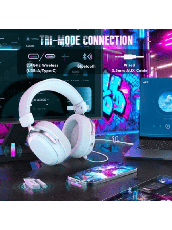 ATTACK SHARK L30 PRO Wireless Gaming Headset, 7.1 Surround Sound, 50mm Drivers, 20ms Low Latency, 1100 mAh Battery, Detachable Noise-Canceling Microphone, Aluminum Alloy Frame, Tri