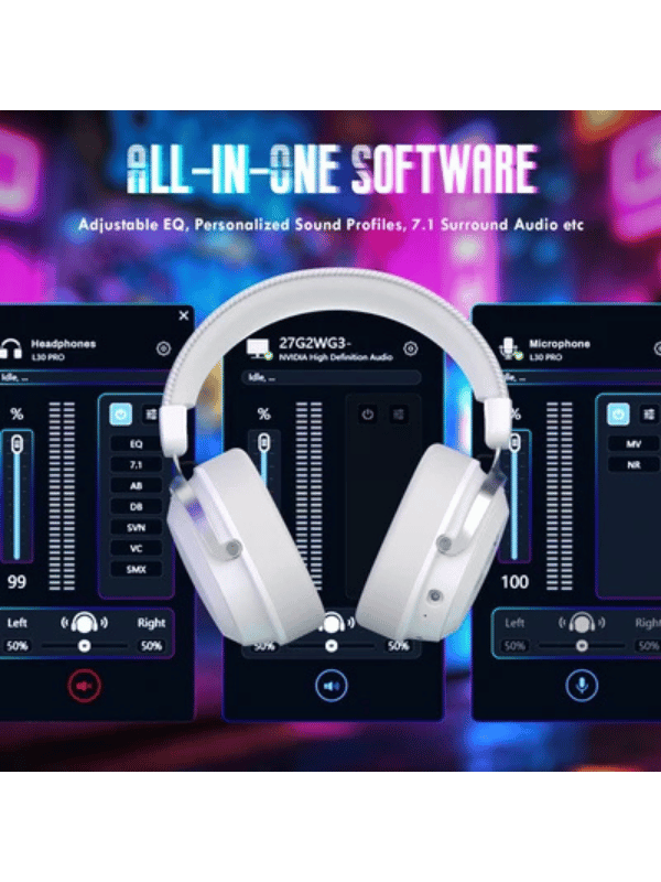 ATTACK SHARK L30 PRO Wireless Gaming Headset, 7.1 Surround Sound, 50mm Drivers, 20ms Low Latency, 1100 mAh Battery, Detachable Noise-Canceling Microphone, Aluminum Alloy Frame, Tri